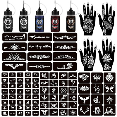 Temporary Tattoo Kit, Semi Permanent Freehand Ink/Paste, DIY Tattoo Temp 4 Color