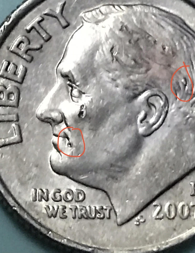 2007 P Roosevelt Dime Die Chip Error Coin Rare - Image 4 of 4