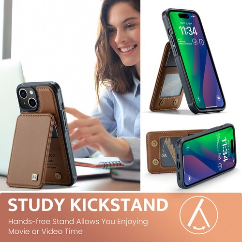 Do iPhone 16e/16/15/14/13/12/11 Skórzane etui Flip Card Holder Stand Back Cover - Zdjęcie 9 z 29