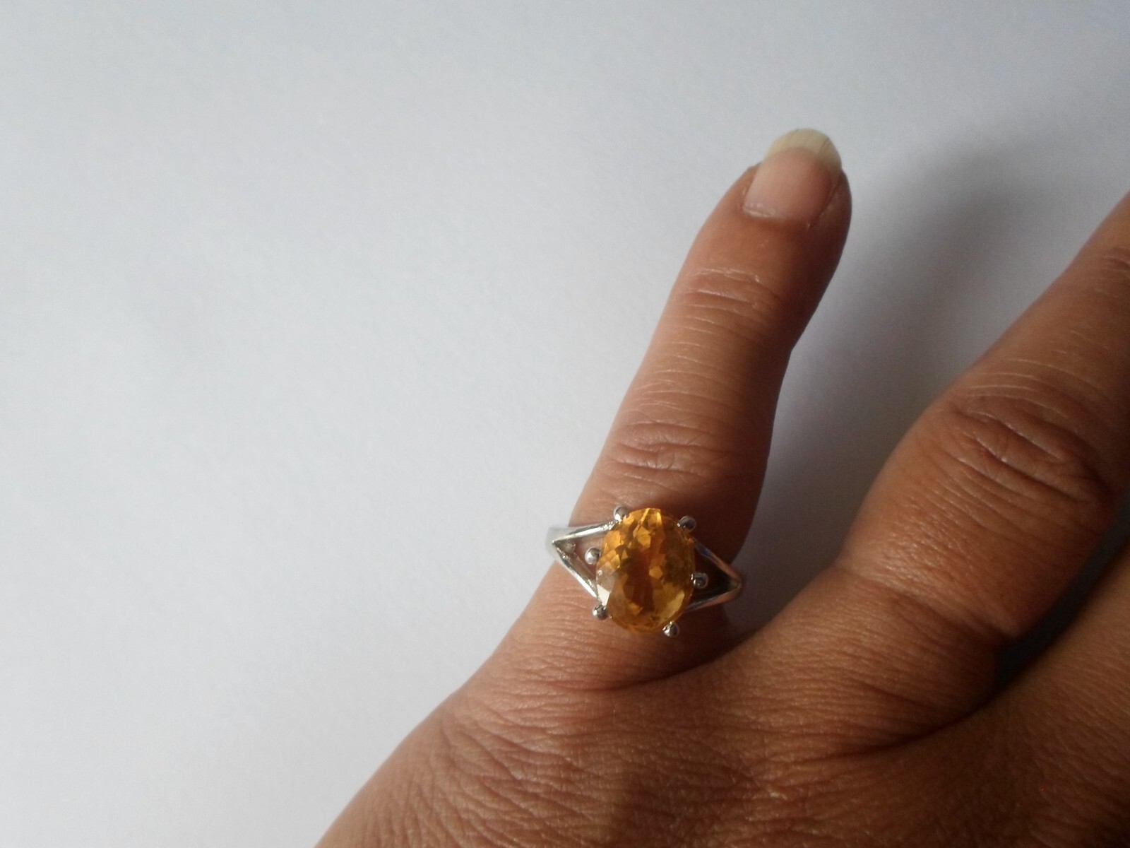 solid silver ring, orange faceted cabochon, size … - image 5