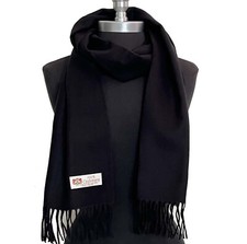 100 CASHMERE LONG SCARF 72X12 PURE SOLID SCARF Made in England Warm Wool Black