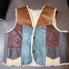 Vintage Genuine Leather Kids Sherpa Button Up Vest Made In Mexico