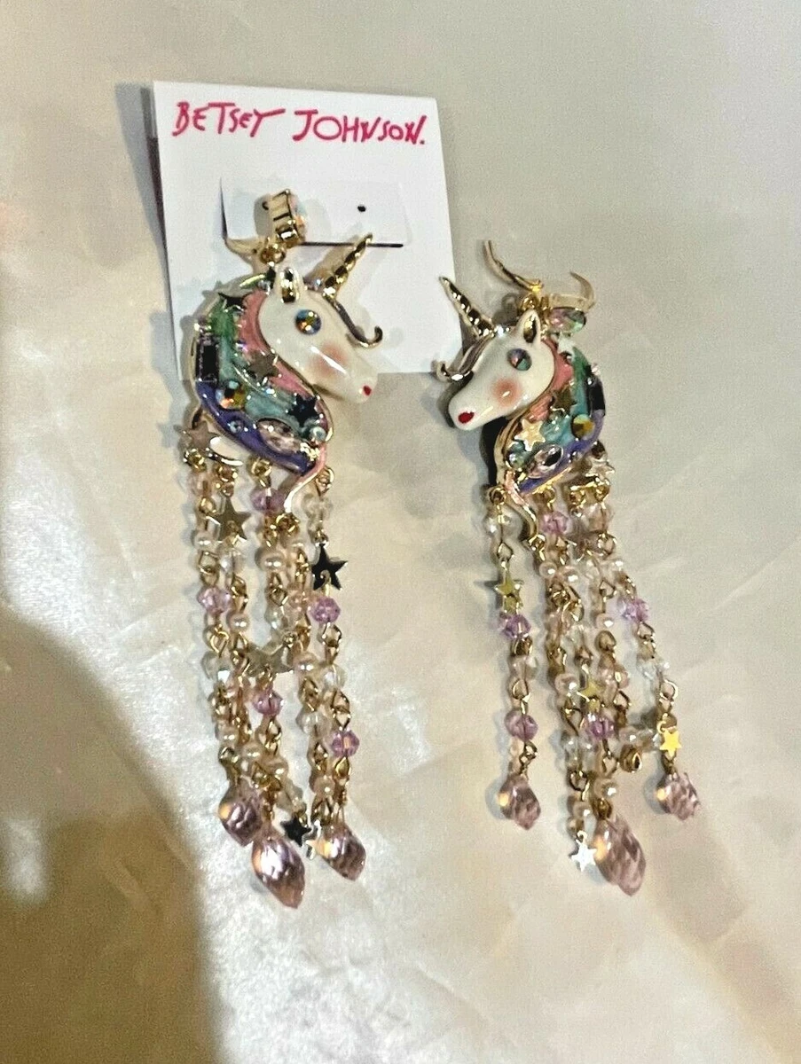 Betsey Johnson Gold Tone Crystal Bead Imitation Pearl Unicorn