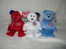VINTAGE TY Beanie Babies, AMERICA Bears Red, White Blue 8.5 inch LAST SET