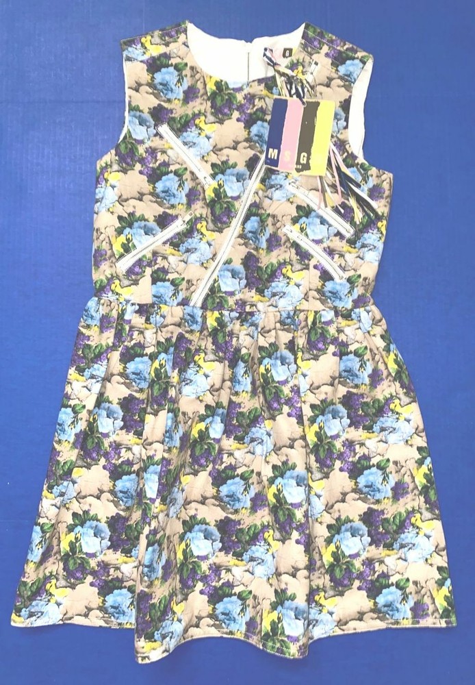 MSGM Large Beige Purple Flower ZIPPER Designer POCKETS Dress $510 NWT New L