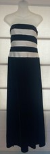 Kay Unger Black/Ivory Silk Satin/Velvet Stripe Evening Gown Sz. 6 Lined Mint