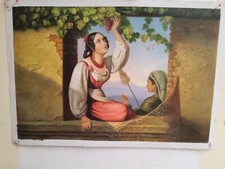 Quadro Dipinto a Mano Olio Su Tela scena coppia dame uva 60x90 CM con telaio