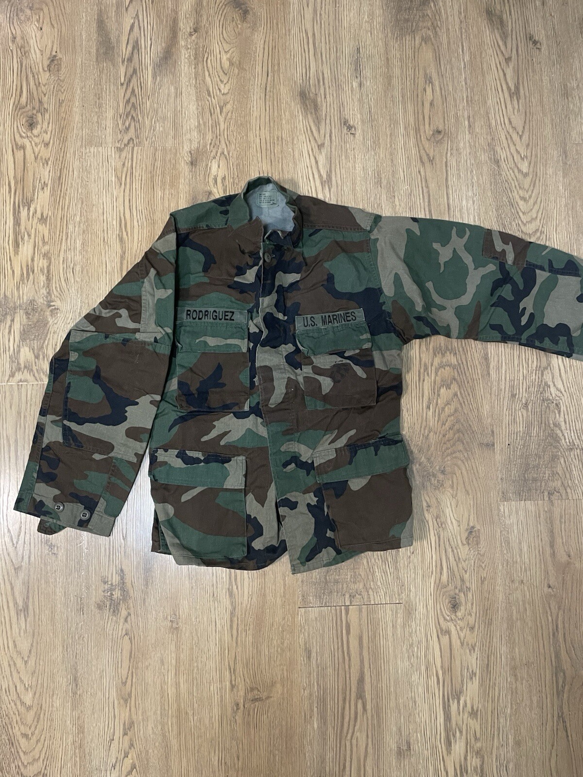 Vintage USMC Woodland Camouflage Combat Uniform Coat Jacket Shirt Size S Short