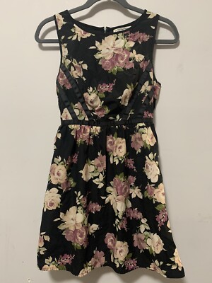 Three Pink Hearts Women Junior 3 Black Floral Tank Dress Roses Work Wear Dressy