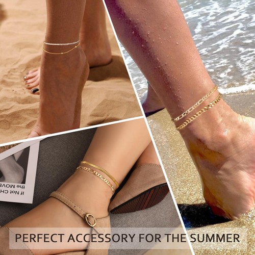 Gold Ankle Bracelets for Women,14k Gold Plated Anklets Waterproof Cuban Link ... - Picture 7 of 8