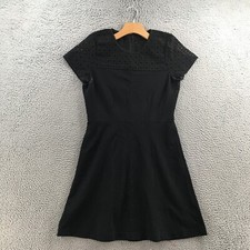 J Crew Sheath Dress Womens Black Eyelet Lace Embroidered Short Sleeve Zip Back