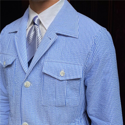 Blue Seersucker Safari Jackets 100 