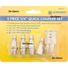 Image of 5 PIECE 1/4" QUICK COUPLER SET BRASS MALE FEMALE FITTINGS COMPRESSOR HOSE ENDS