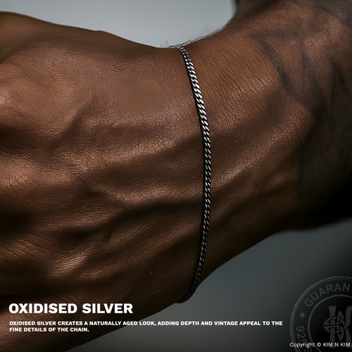 Men’s Thin 925 Silver Bracelet✔️Oxidised or Black Ruthenium Link Chain - 第 14/14 張圖片