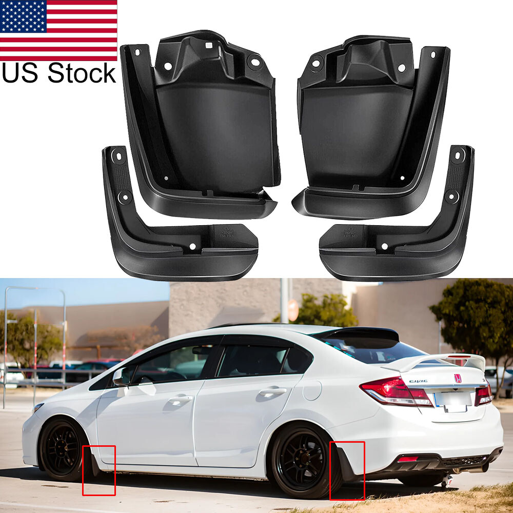 4pcs Front & Rear Mud Flaps Splash Guards Mudguards For 2012-2015 Honda Civic