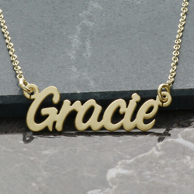 9ct Gold Plated on Sterling Silver Script Personalised any Name Necklace  Chain UK