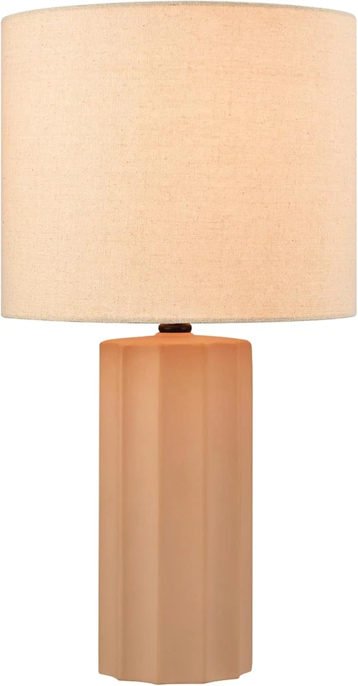 61000062 20 英寸罗纹陶瓷台灯,哑光兵马俑饰面,白色亚麻沙 — 第 4/4 张图片