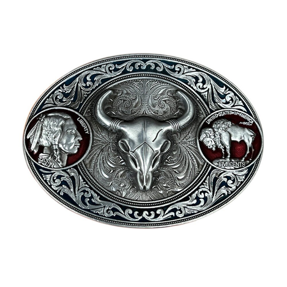 Western Belt Buckle for Men Women Cowboy Rodeo Vintage Style Wear Buffalo Skull