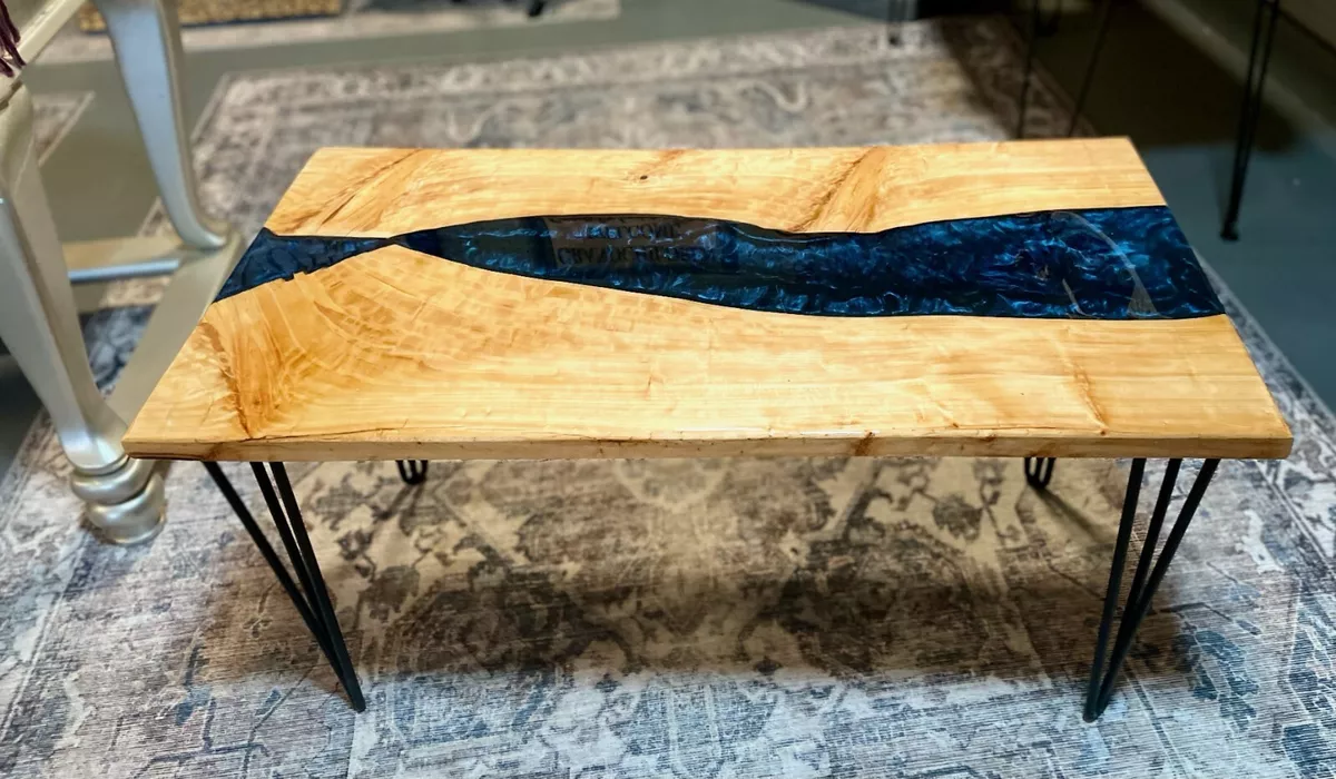 36 L X 18.5 W X 19 H Sapphire Resin Live Edge Cypress Coffee