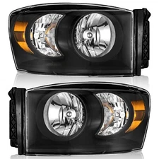 Pair Headlights For 2006-2008 Dodge Ram 1500/ 06-09 Ram 2500 3500 Halogen Lamps