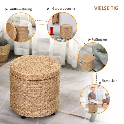 Stzhocker Mt Stauraum Fußhocker Aufbewahrungsbox Stroh Rattan Khak