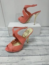 Bakers Heels Womens 7B Stiletto Pumps Orange Faux Leather  Peep Toe 