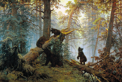 Morning in a Pine Forest Ivan Shishkin Bears Painting Poster Art Print PICK SIZE