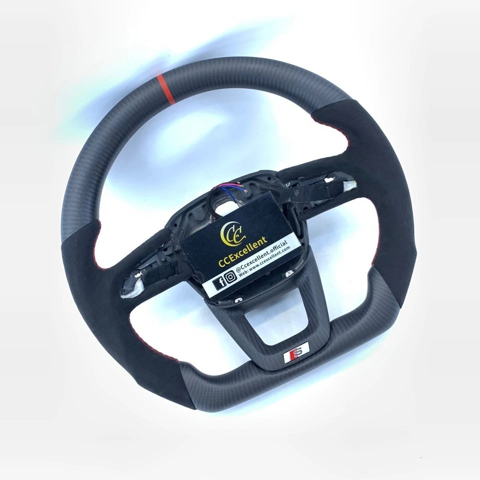 For Audi RSQ8 Q5 Q7 RSQ7 SQ8 SQ7 RS Custom Carbon Fiber Alcantara Steering Wheel - Image 4 of 4
