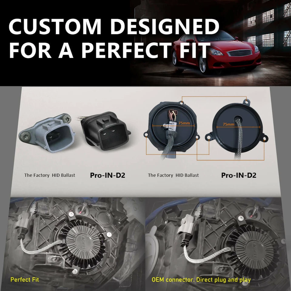 Lasfit D2S D2R HID to LED Headlight Bulbs Conversion Kit 11000LM 100W Cold White - Image 4 of 4