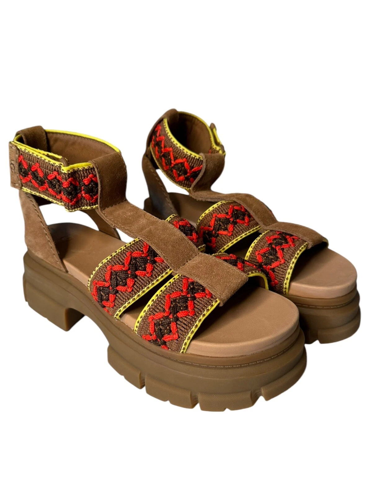 UGG Ashton Heritage Treccia Sandalo Sandali Castagno Donna Tg 9 NUOVI Senza Scatola