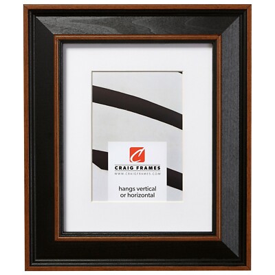 Craig Frames Farmhouse, 2'' Black w/ Brown Wood Picture Frame With a Single Mat