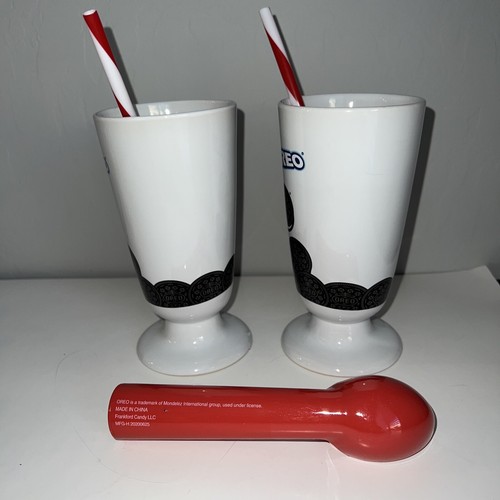 Oreo Milkshake Embossed Ceramic Cups Ice Cream Shake Glass Nabisco Set Of 2 - Picture 3 of 9
