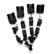 BDSM Slave Bed Restraint Set Bondage Strap Hook Wrist Ankle Cuffs Leg Open Leg