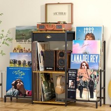Vinyl Record Player Stand with Storage Cabinet and 8-Tier Display Shelf Holds up