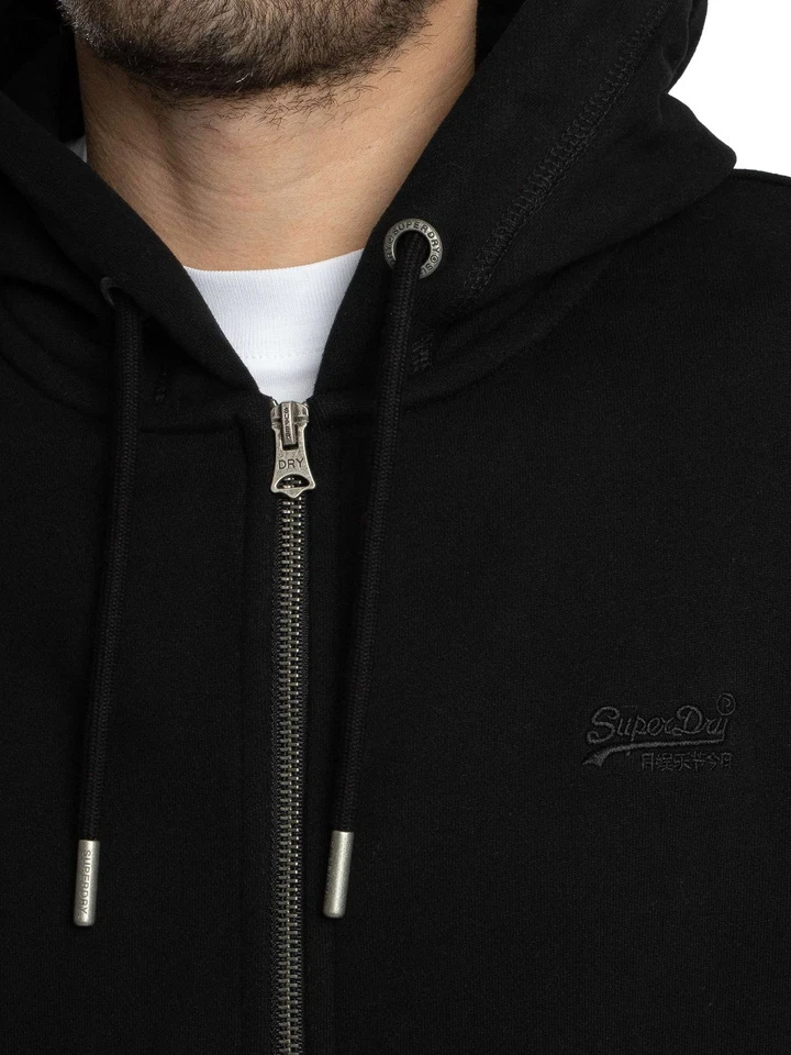 Superdry Pour des hommes Sweat à capuche zippé avec logo essentiel, Noir - Photo 4/4