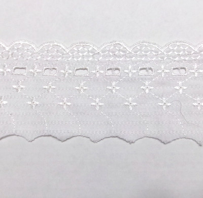 3 3/4'' Wide X 8 Yds White Scalloped Lace Trim with Square Geometric Designs EUC