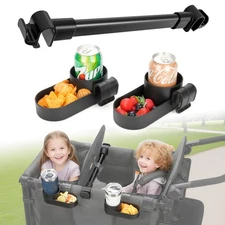 Forward-Facing Support Bar + 2-Pack Stroller Wagon Snack Tray with Spill-Proo...
