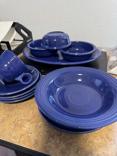 Vintage Fiesta Dishes Lot 12 Pieces Cobalt Blue