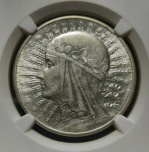 1932 Poland 10 Zlotych Silver Coin, Queen Jadwiga, London Mint, NGC AU58
