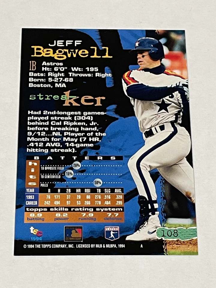 1994 Stadium Club Baseball Golden Rainbow #108 - Jeff Bagwell - Houston Astros - Image 2 of 2