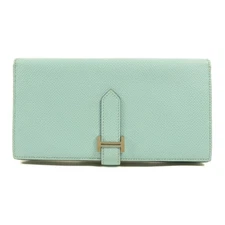 HERMES PHW Bearn W Snap Long Wallet Epsom Leather Bleu Atoll