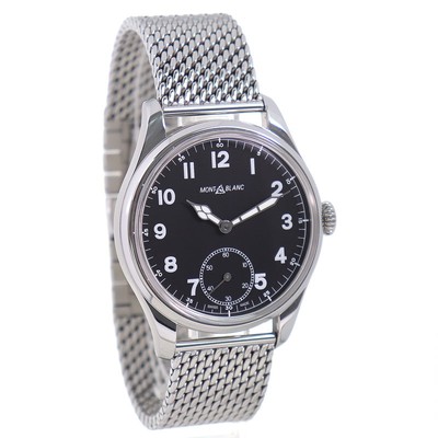 MONTBLANC WATCH 1858 MANUAL SMALL SECOND BLACK STAINLESS STEEL HAND-WOUND MEN'S