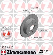 2x ZIMMERMANN Bremsscheibe COAT Z 280.3180.20 für HONDA CRX JAZZ CIVIC EJ EK 3 2