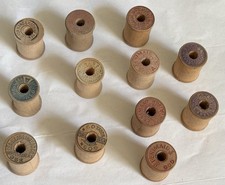 12 Vtg Empty Wood Thread Spools Adams Belding Corticelli Clarks Ivory Penimaid