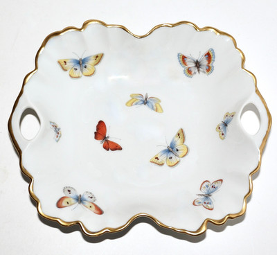 Vintage LIMOGES Small Porcelain Butterflies Gold-Rim Handled Bowl 4.5x6 FRANCE