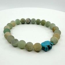 Vintage Matte Amazonite Beaded Stretch Bracelet Blue Turtle Charm Boho Statement