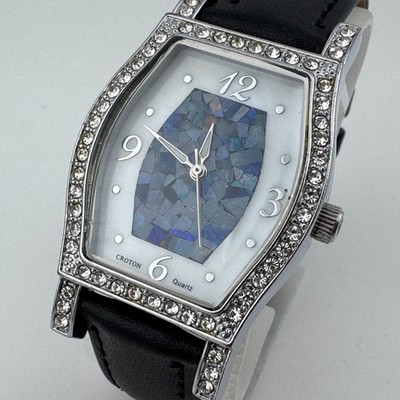 Croton Quartz Watch Unisex Silver Barrel MOP Abalone Mosaic Dial New Battery