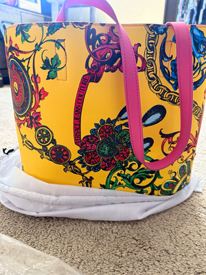 Versace Jeans Couture Baroque Print Yellow/Pink Large Tote Bag w Wristlet