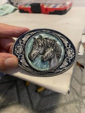 Beautiful vintage 91 Siskiyou Brass belt buckle with Mare and colt