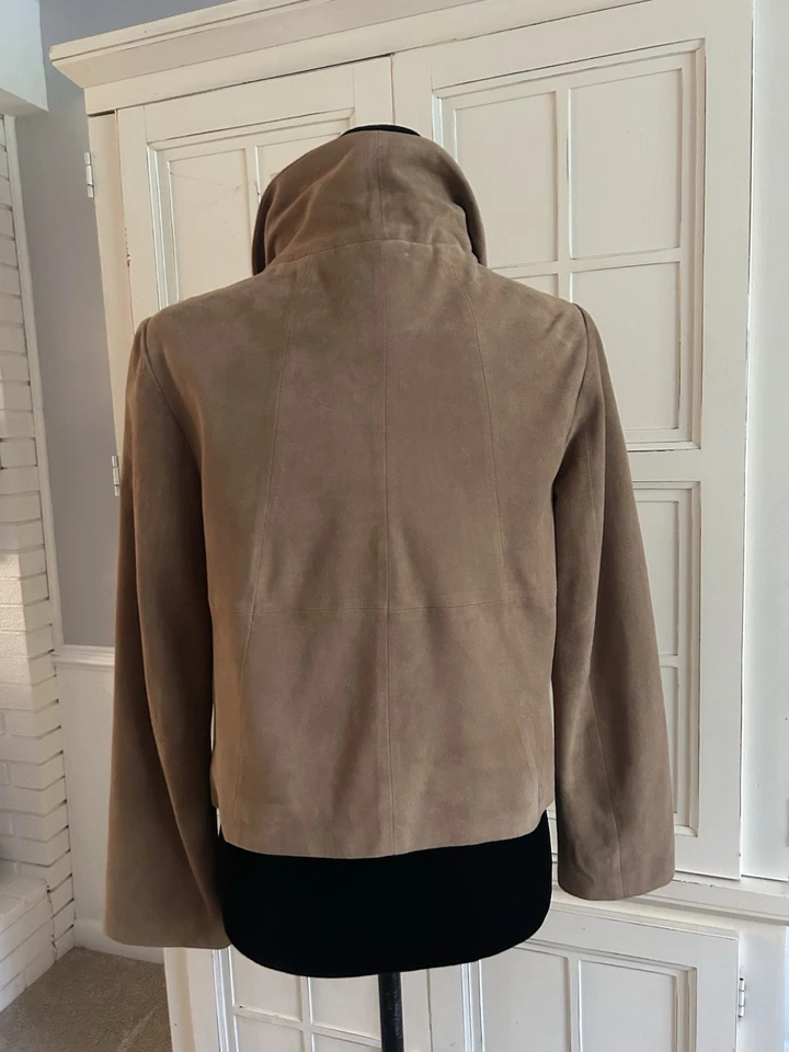 Talbots-Buttery Soft Camel Suede-drawstring Collar-pockets-Rtl.$285-pristine-SzP - Image 3 of 4